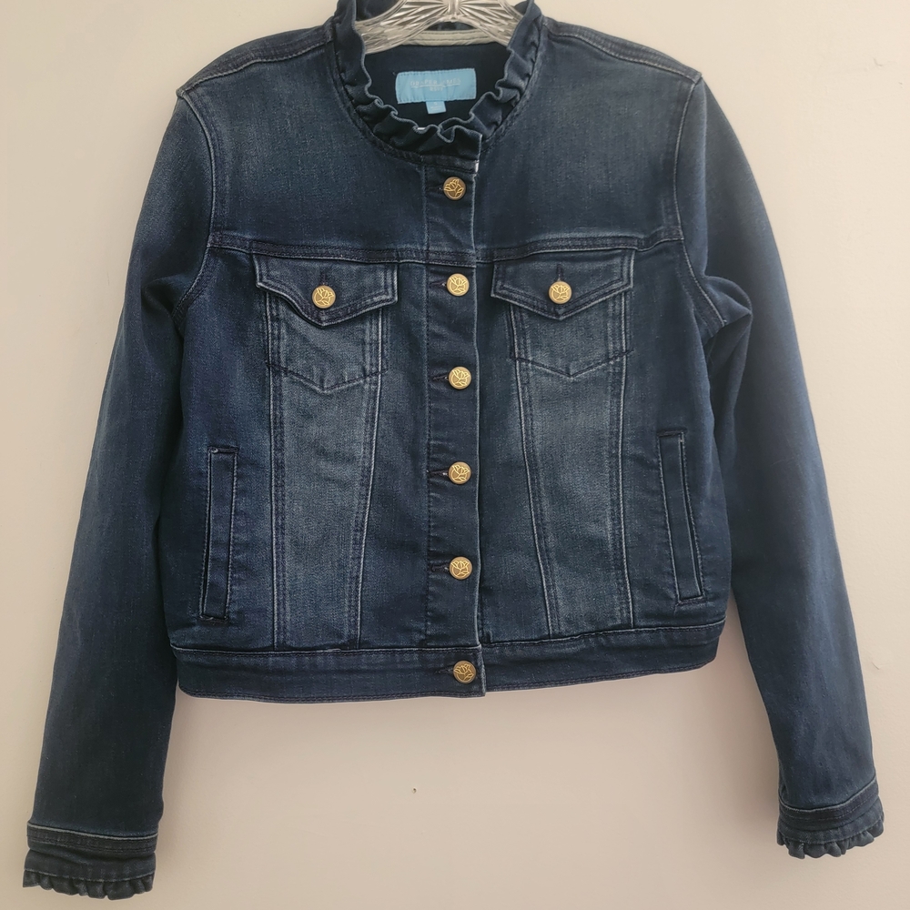 Draper James Dark Blue Denim Jacket with Gold Buttons